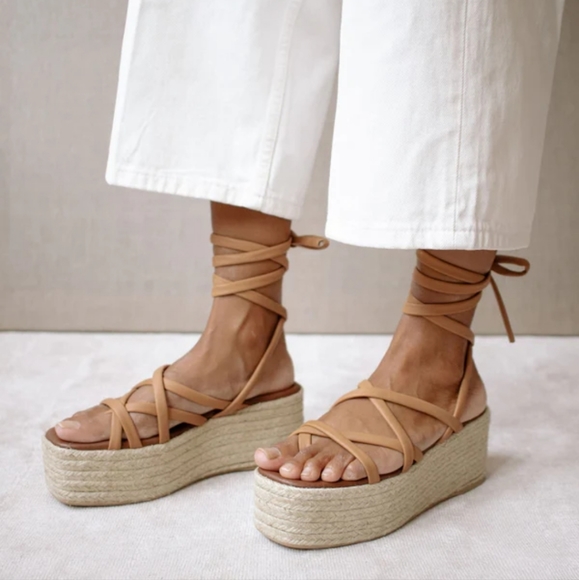 Alohas Leather Paw-Paw Platform Espadrille Sandals in green EU36 US5 - Picture 1 of 11